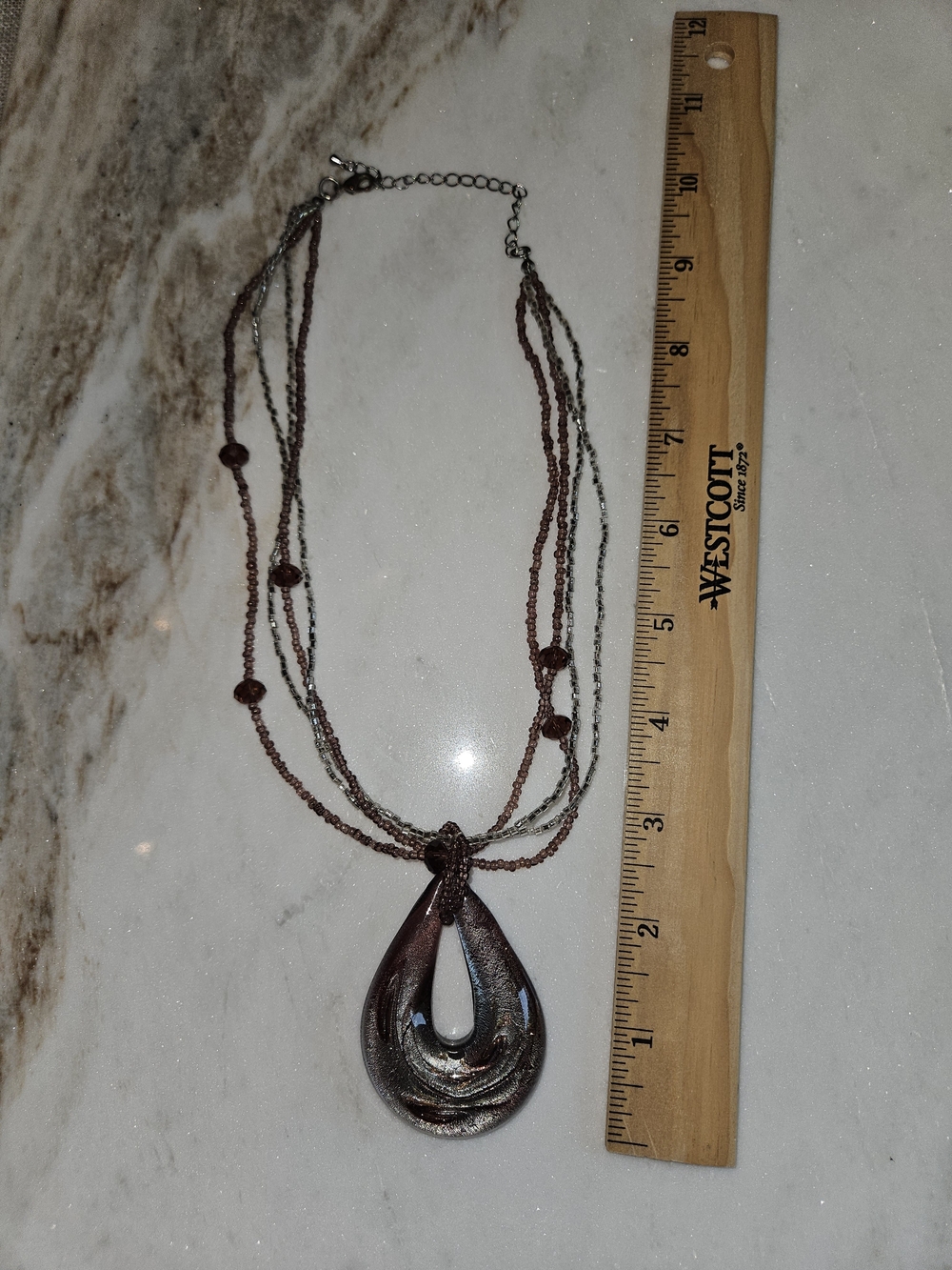 Purple Swirl Glass Teardrop Pendant Necklace - Women Jewelry - Picture 2 of 2
